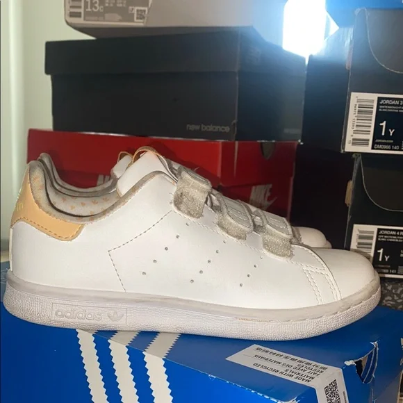 adidas | Shoes | Adidas White And Gold Velcro Sneakers | Poshmark